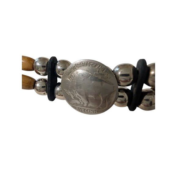 Cactus Mountain Designs Tea Stained Cow Bone Buffalo Concho Leather Belt Sz 36 main image 8